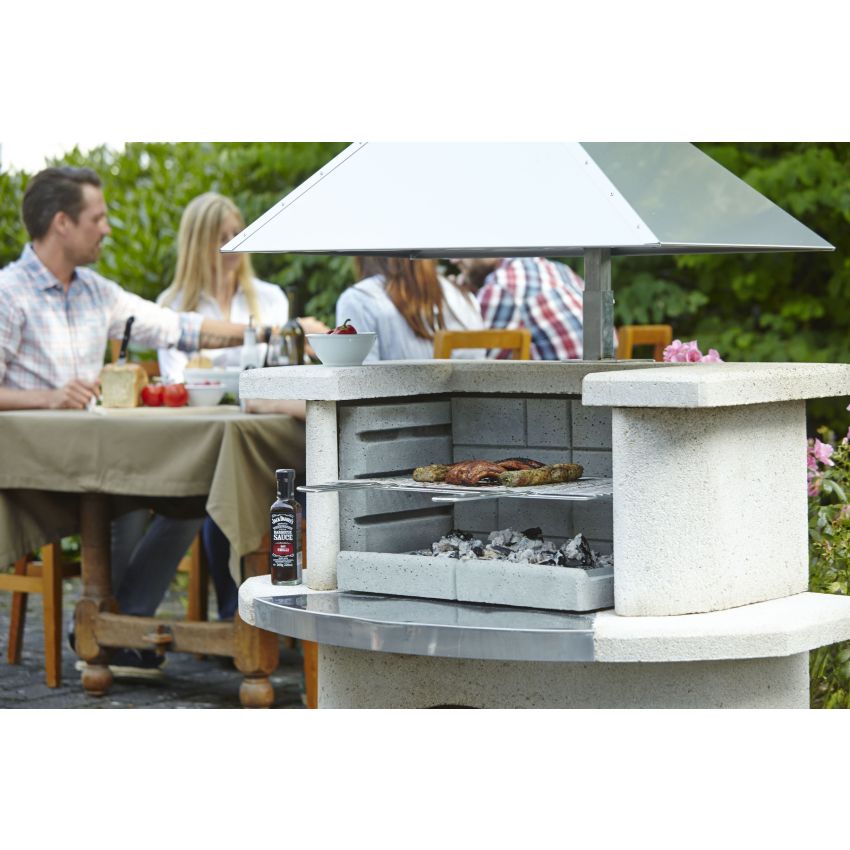 Barbecue VENISE en Béton avec Hotte en Acier Inoxydable 110x65x197cm