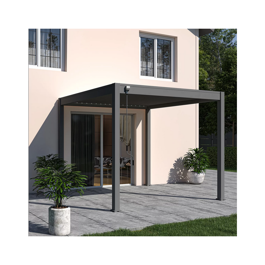 Pergola Bioclimatique autoportante OMBREA 3x4m Noir charbon/Blanc