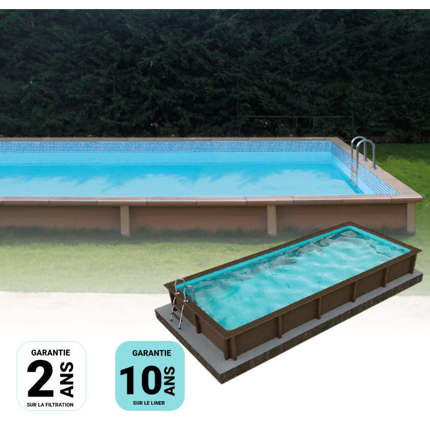 Kit Piscine Béton Aspect Bois Rectangulaire 606x324x143cm
