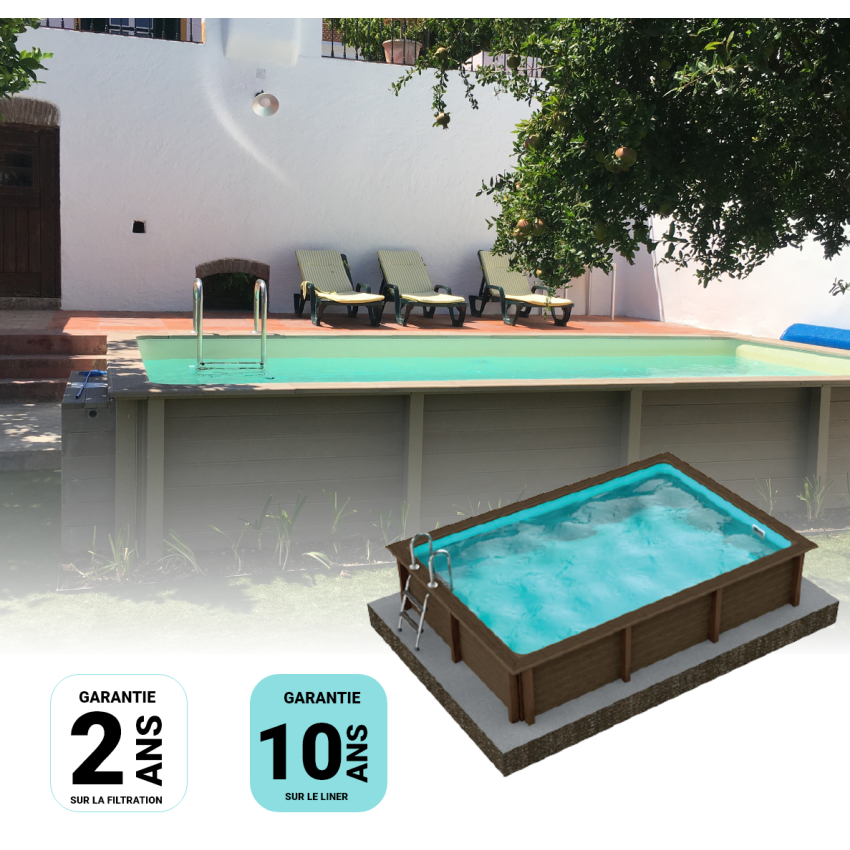 Kit Piscine Béton Aspect Bois Rectangulaire 606x324x130cm