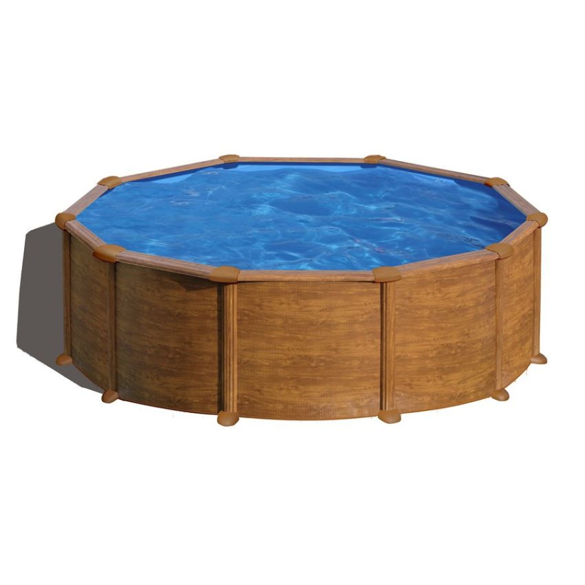 Piscine acier aspect bois ronde Mauritius 460x h132cm 