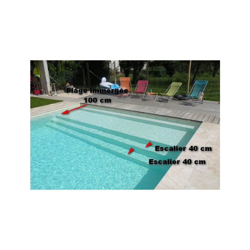Piscine Bois Supreme Rectangulaire avec Plage Immergée + Escalier 1220x520x145cm