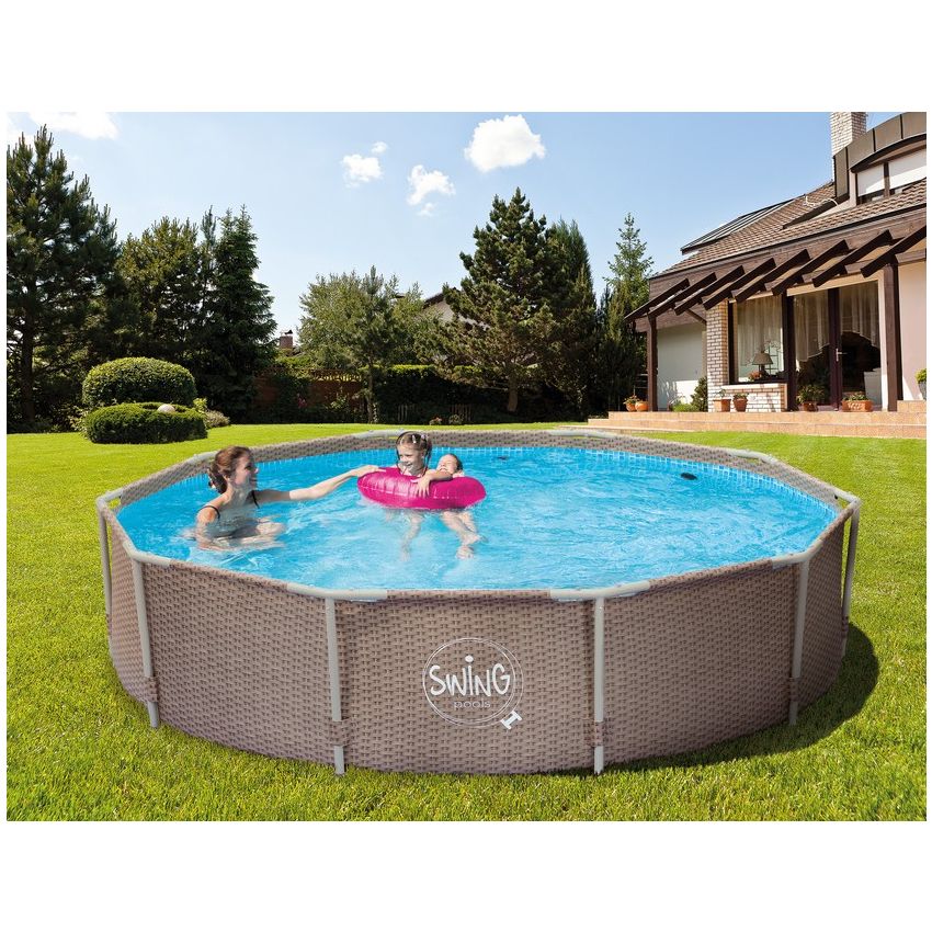 Piscine Tubulaire Ronde aspect Osier ⌀488x122cm