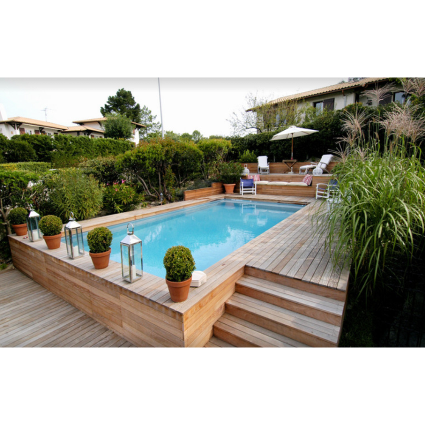 Piscine Bois Luxe Rectangulaire avec Plage Immergée + escalier 470x270x145cm
