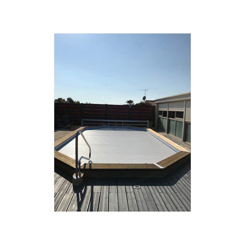 Volet roulant déplaçable pour piscine octogonale allongée 610x400cm 