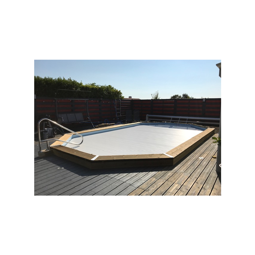 Volet roulant déplaçable pour piscine octogonale allongée 550x350cm