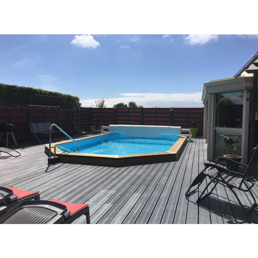 Piscine Bois Super Lucci Octogonale Allongée avec Escalier 807x457x131cm