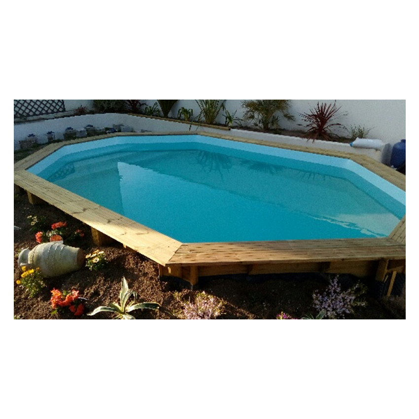 Piscine Bois Lucci Octogonale allongée avec Plage immergée + Escalier 415x265x131cm