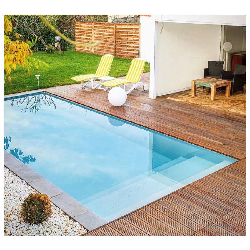 Piscine Bois Luxe Rectangulaire avec Plage immergée + escalier 420x320x145cm