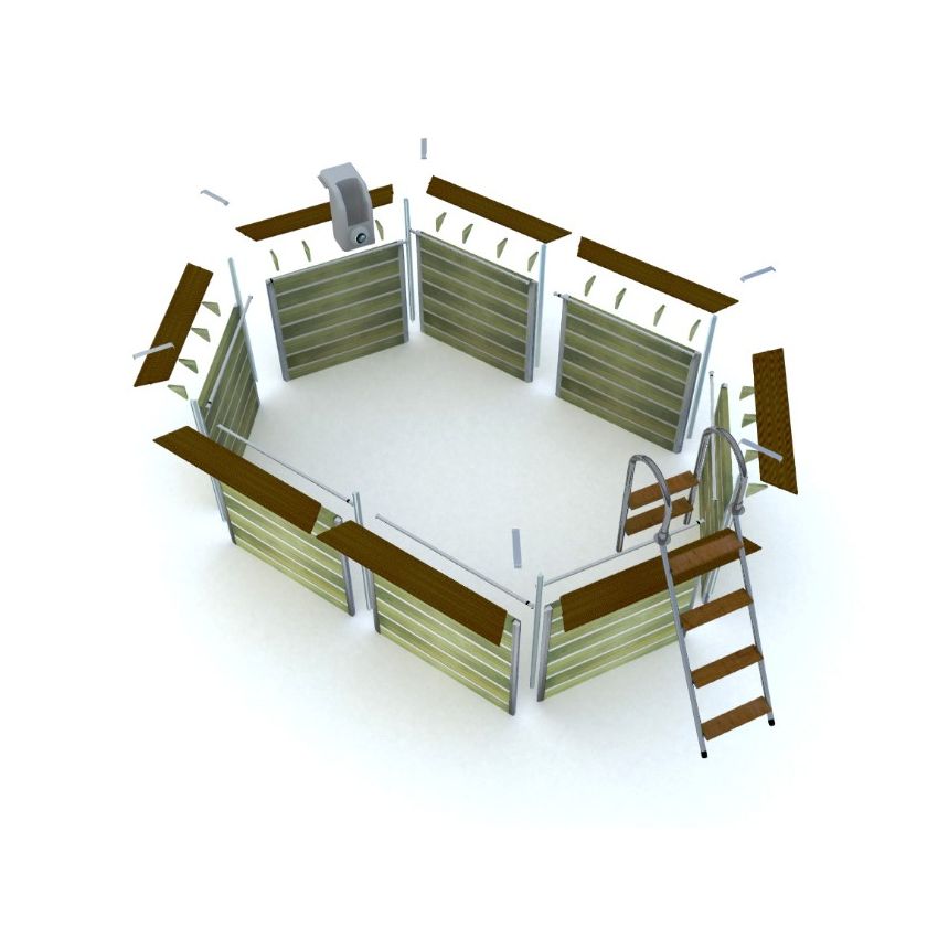 Piscine bois Octogonale Allongée SABTANG 510x320x129cm Liner bleu