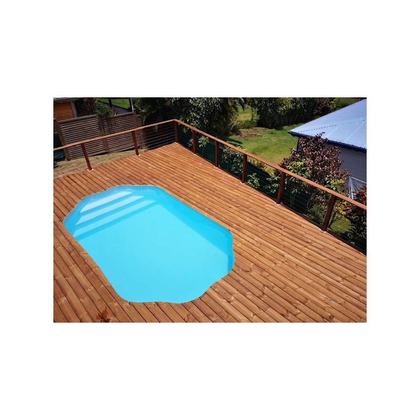 Piscine Bois Lucci Octogonale allongée avec Escalier 415x265x131cm