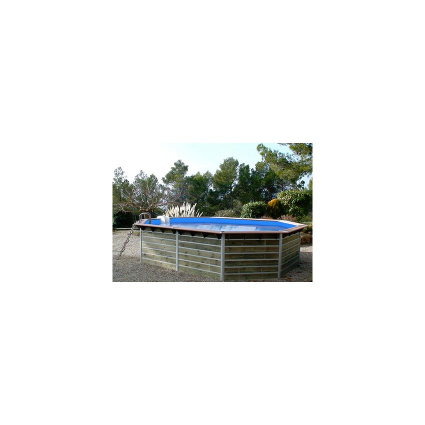 Piscine bois Octogonale Allongée FUGUA 590x420x129cm Liner bleu