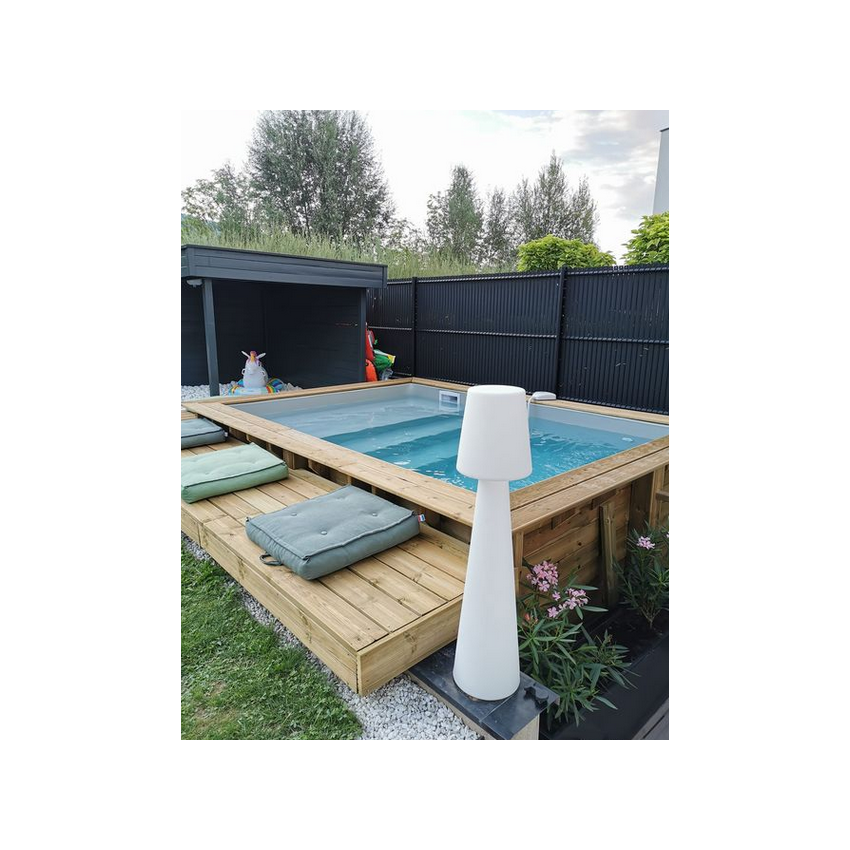 Piscine Bois Luxe Rectangulaire avec Plage immergée + escalier 420x320x145cm