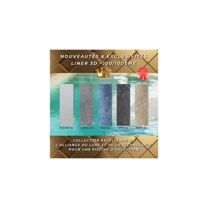 Piscine Bois PRESTIGE Rectangulaire avec Plage Immergée + Escalier SPARK 1220x520x145cm Liner Relief 3D