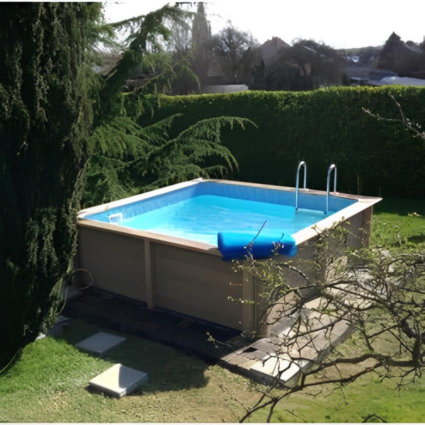 Kit Piscine Béton Aspect Bois Carré 324x324x143cm