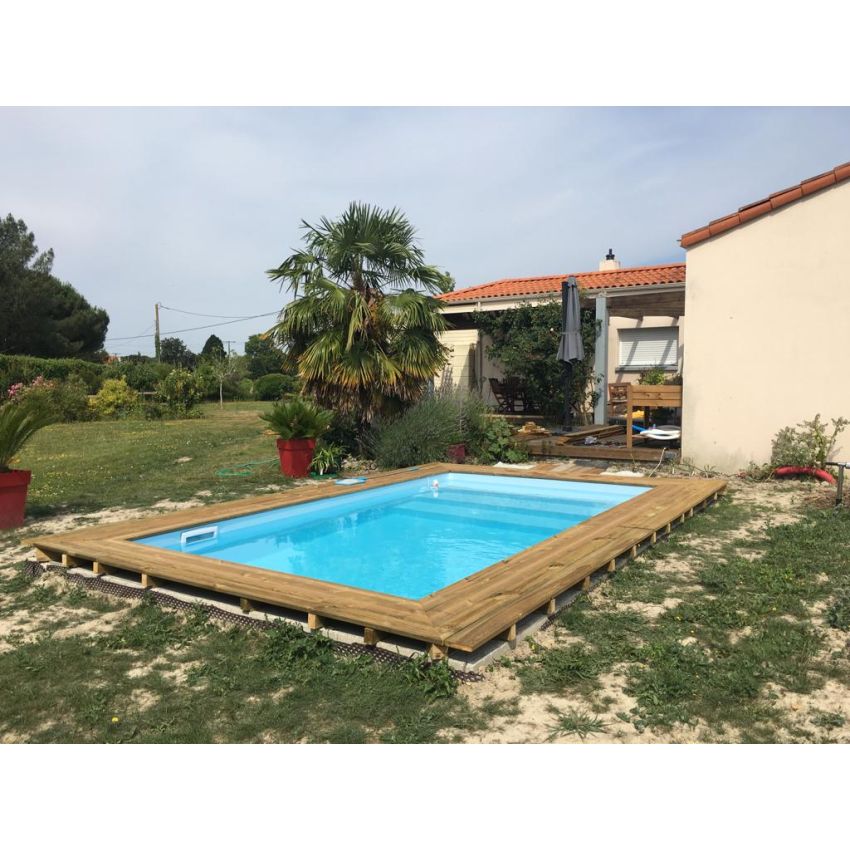 Piscine Bois Luxe Rectangulaire avec Plage immergée + escalier 420x320x145cm