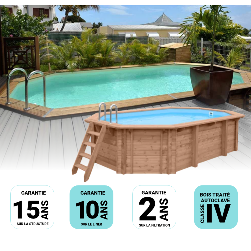 Piscine bois MAEVA avec Echelle inox 4 marches 753x434x150cm 