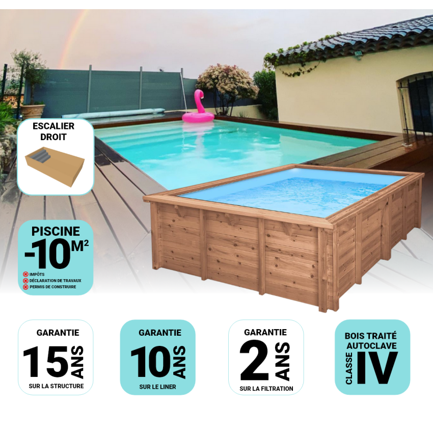 Piscine Bois Luxe Rectangulaire avec Escalier 420x320x131cm