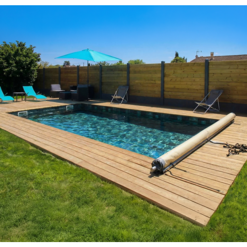 Piscine bois Luxe Rectangulaire 420x320x131cm Pierre de Bali