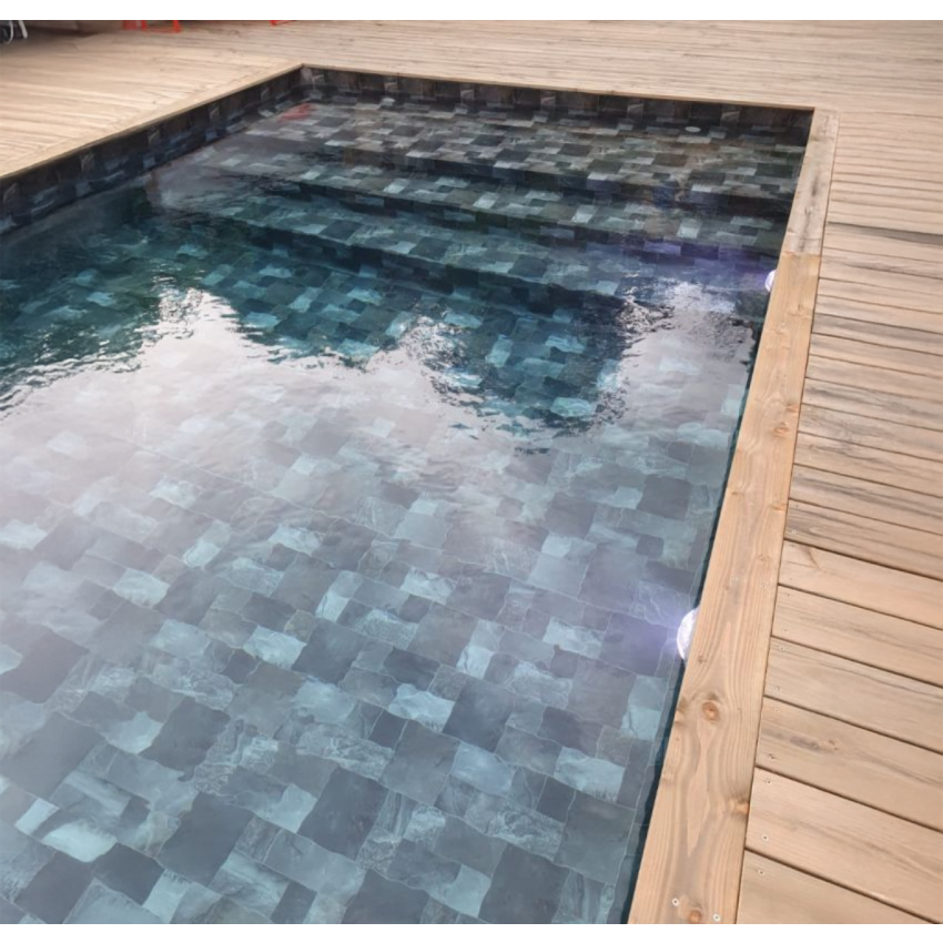 Piscine Bois Luxe Rectangulaire avec Plage immergée + escalier 420x320x131cm Pierre de Bali