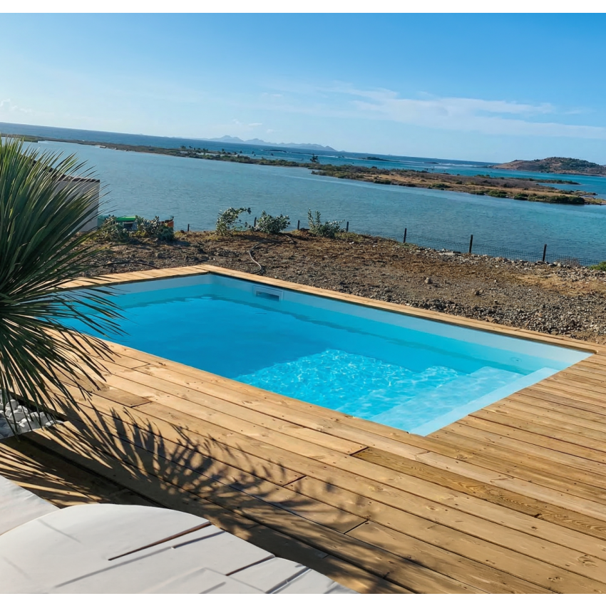 Piscine Bois Luxe Rectangulaire avec Plage immergée + escalier 420x320x131cm