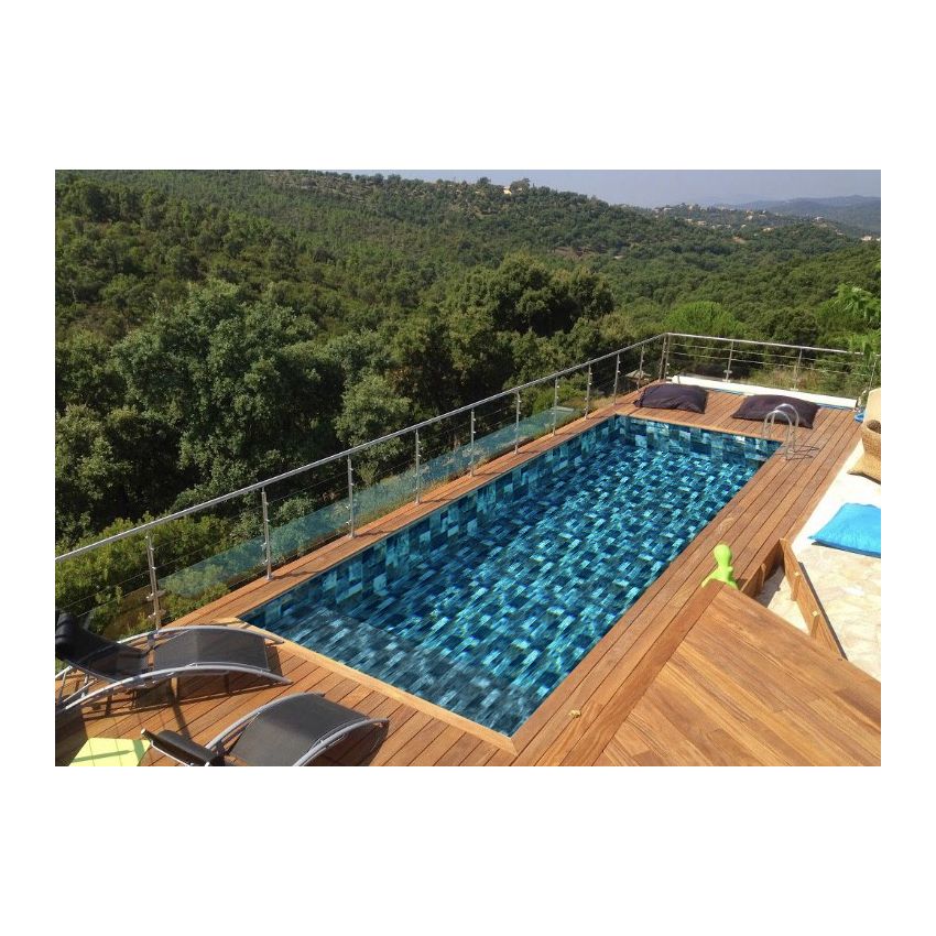 Piscine Bois Luxe Rectangulaire avec Plage Immergée + Escalier 520x320x131cm Pierre de Bali