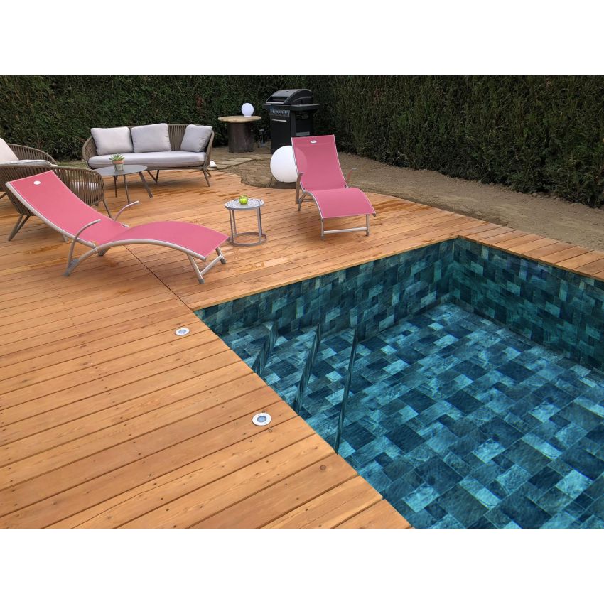 Piscine Bois Luxe Rectangulaire avec Escalier d'Angle 420x320x145cm Pierre de Bali