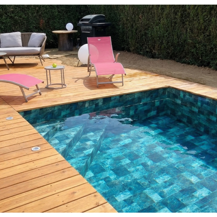 Piscine Bois Luxe Rectangulaire avec Escalier d'angle 620x420x130cm Pierre de Bali