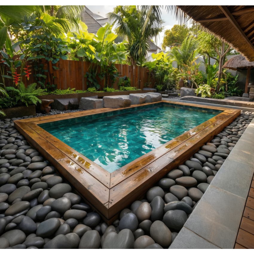 Piscine Bois Rectangulaire Luxe 620x420x130cm Pierre de Bali