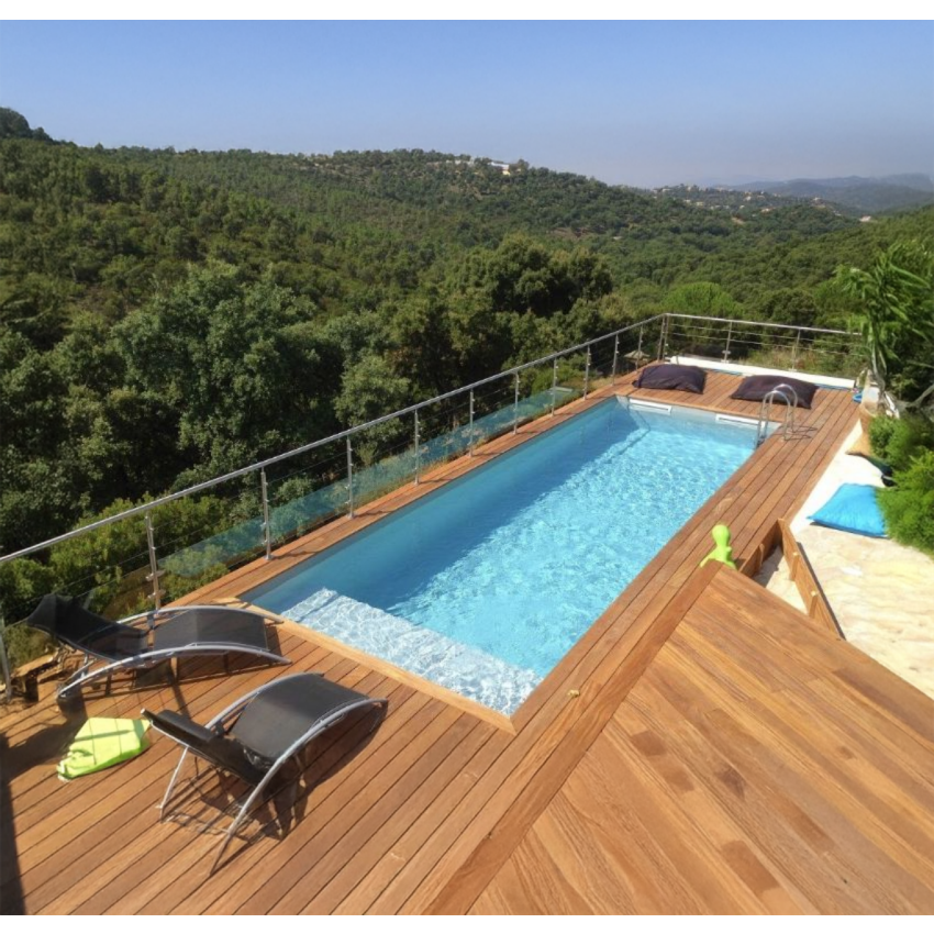 Piscine Bois Luxe Rectangulaire avec Plage immergée + Escalier 620x420x130cm