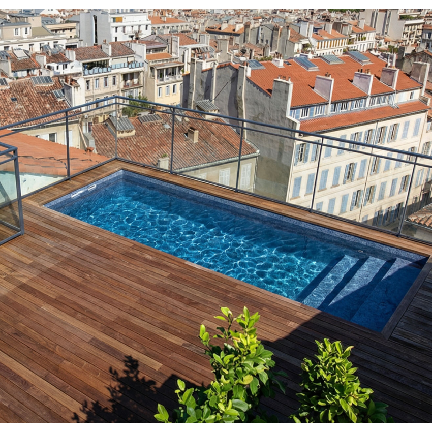 Piscine Bois PRESTIGE Rectangulaire SPARK avec Escalier 620x420x130cm Liner Relief 3D