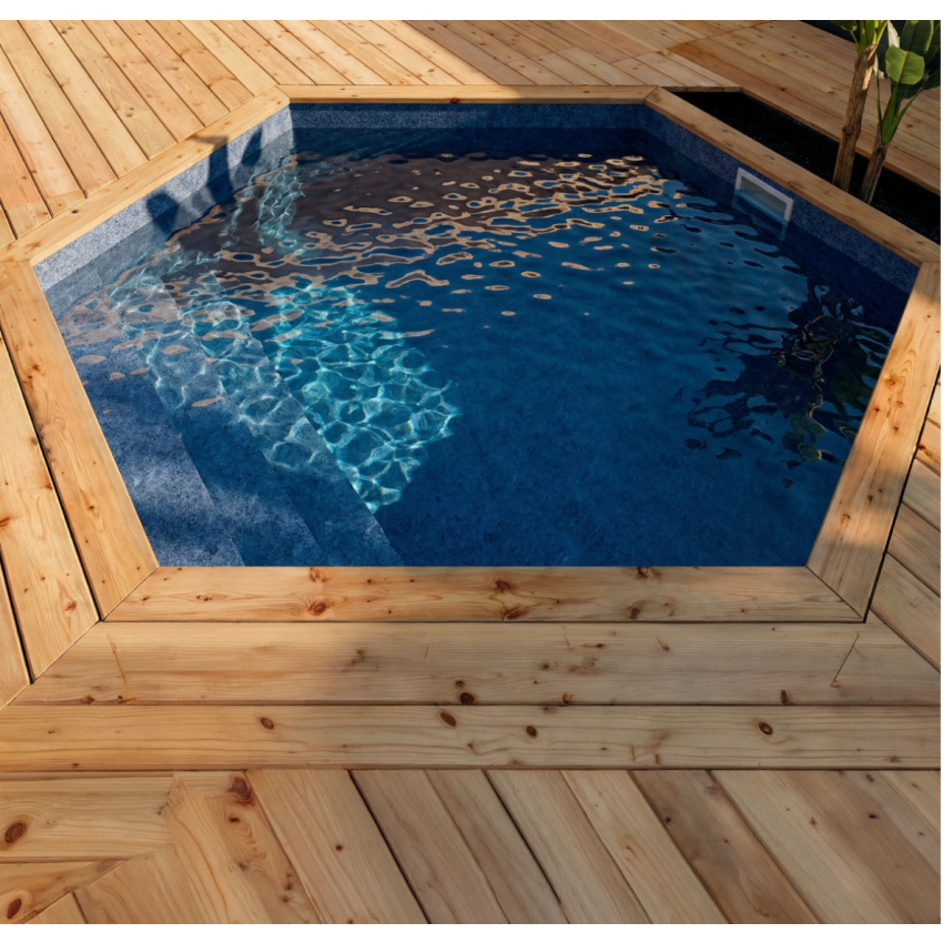 Piscine Bois Spark PRESTIGE Ronde Hexagonale Avec Escalier SPARK ⌀ 395x115cm Liner Relief 3D