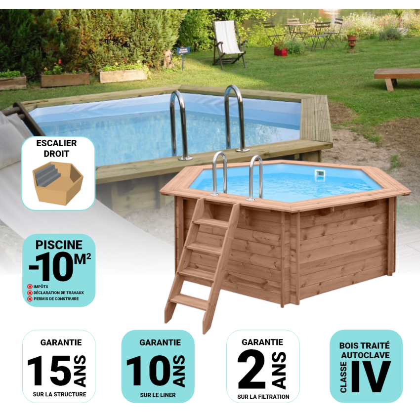 Piscine Bois Diamant Ronde avec Escalier ⌀360x131cm
