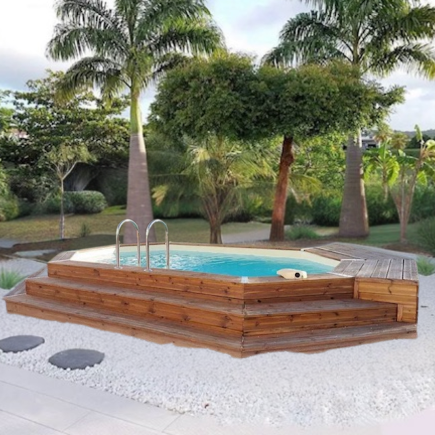 Piscine Bois d'Argent Octogonale Allongée 612x407x131cm