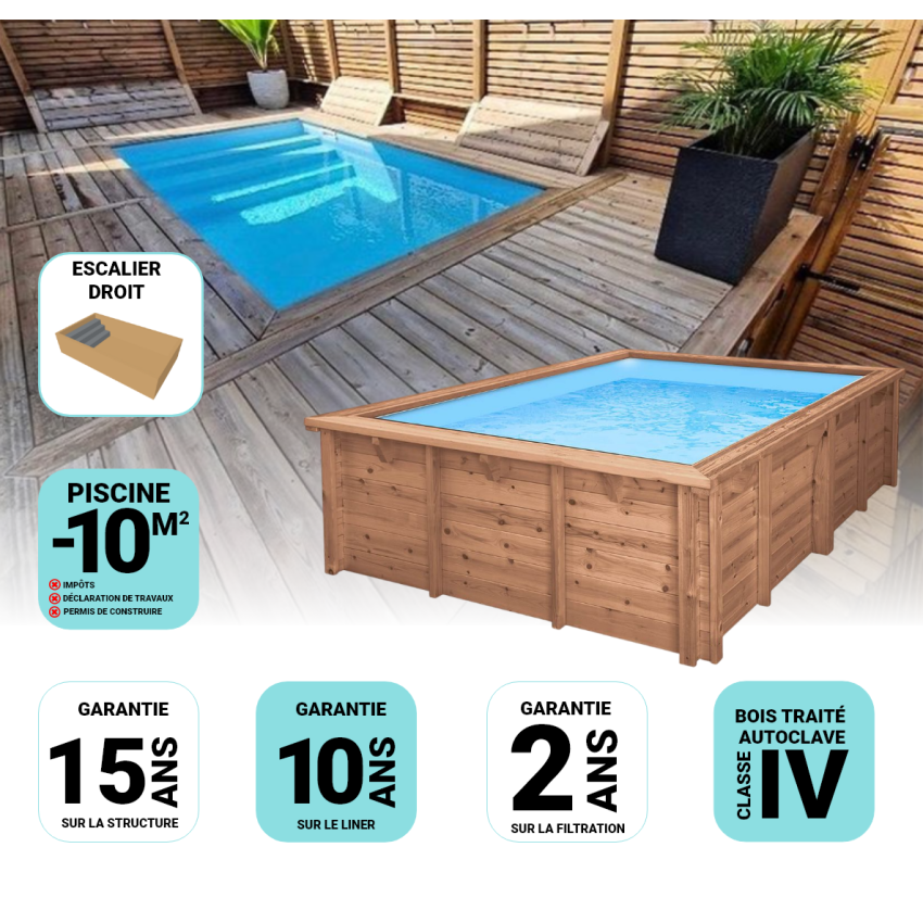 Piscine Bois Luxe Rectangulaire avec Escalier 420x320x145cm