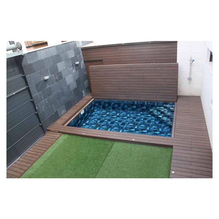 Piscine Bois Luxe Rectangulaire avec Plage Immergée + Escalier d'Angle 420x320x145cm Pierre de Bali