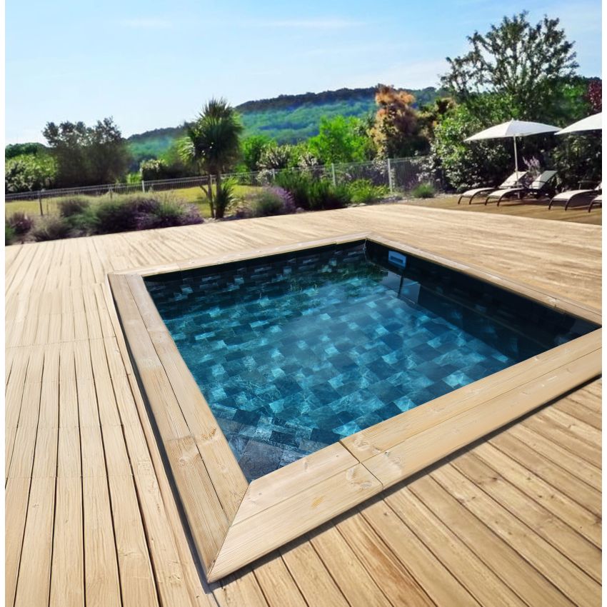 Piscine Bois Luxe Rectangulaire avec Escalier d'Angle 420x320x145cm Pierre de Bali