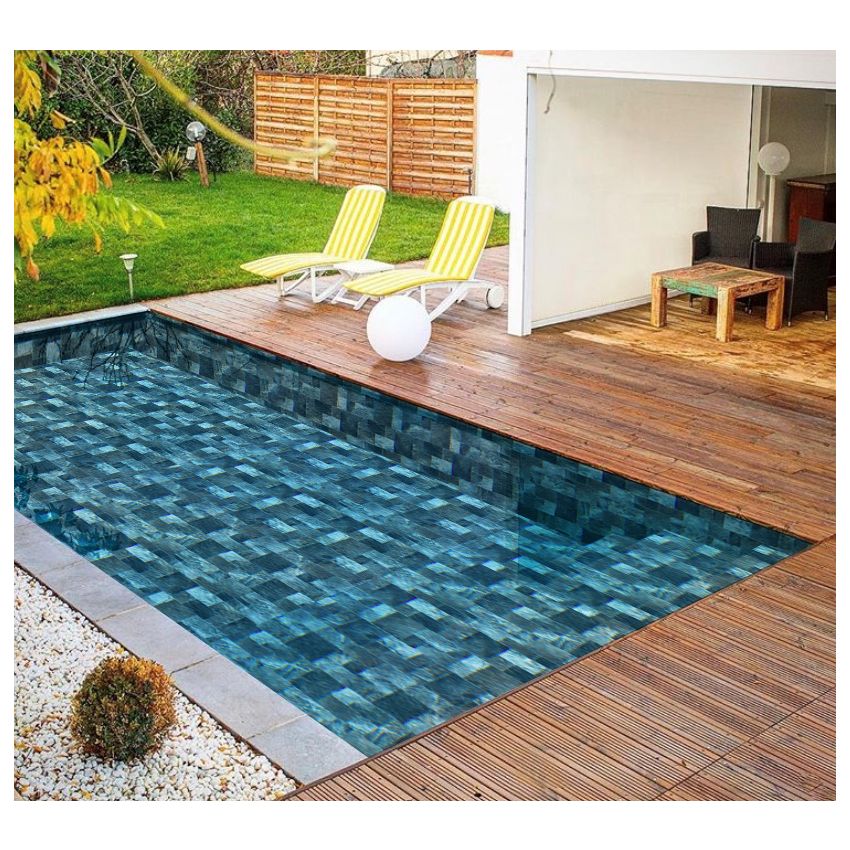Piscine Bois Luxe Rectangulaire avec Plage immergée + escalier 420x320x145cm Pierre de Bali