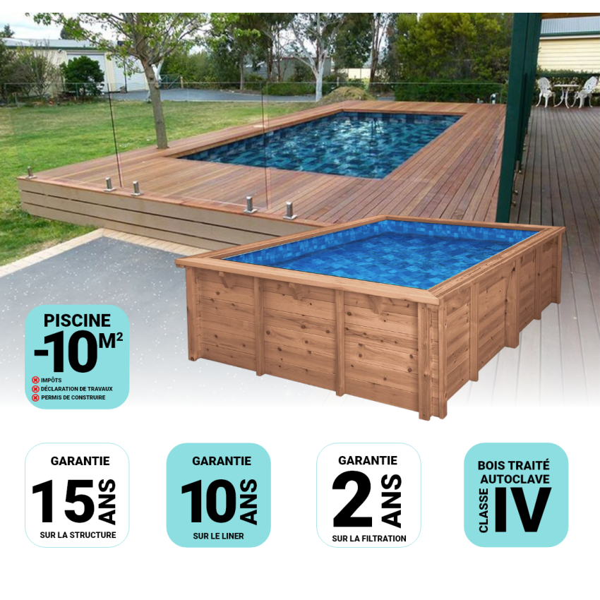 Piscine Bois Luxe Rectangulaire 470x270x145cm Pierre de Bali