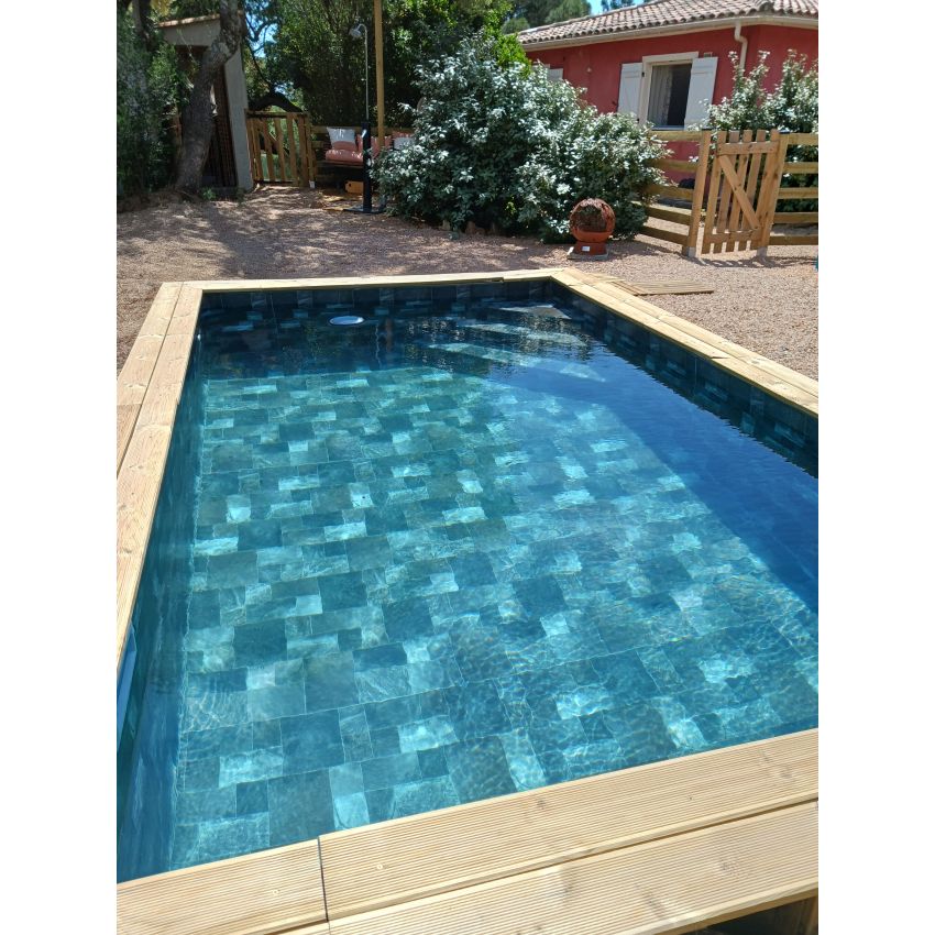 Piscine Bois Luxe Rectangulaire avec Escalier d'Angle 520x320x131cm Pierre de Bali