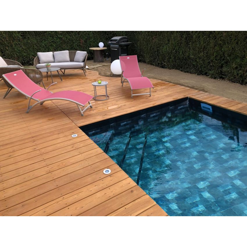 Piscine Bois Diana Rectangulaire avec Escalier d'Angle 820x420x145cm Pierre de Bali