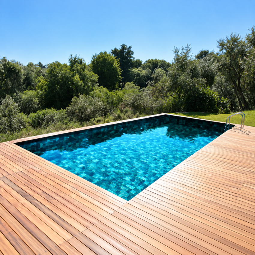 Piscine Bois Rebecca Rectangulaire avec Escalier 920x420x145cm Pierre de Bali