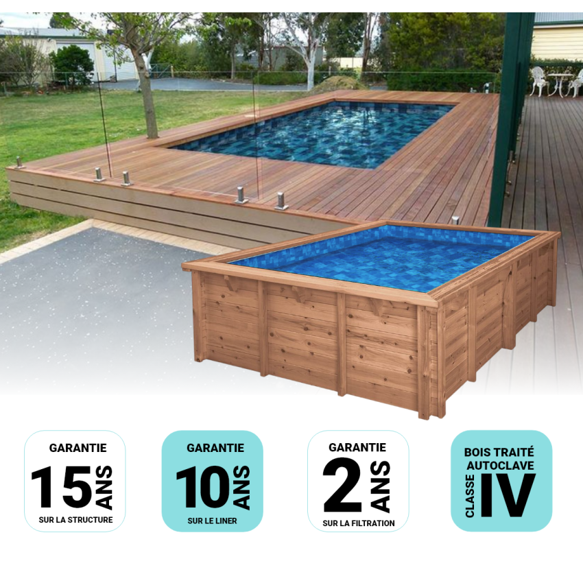 Piscine Bois Supreme Rectangulaire 1220x520x145cm Pierre de Bali