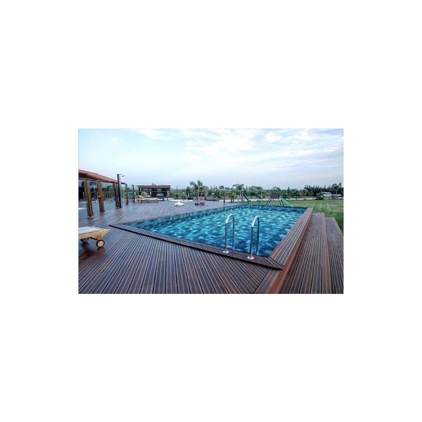 Piscine bois Lenny Rectangulaire avec Escalier 720x400x145cm Pierre de Bali