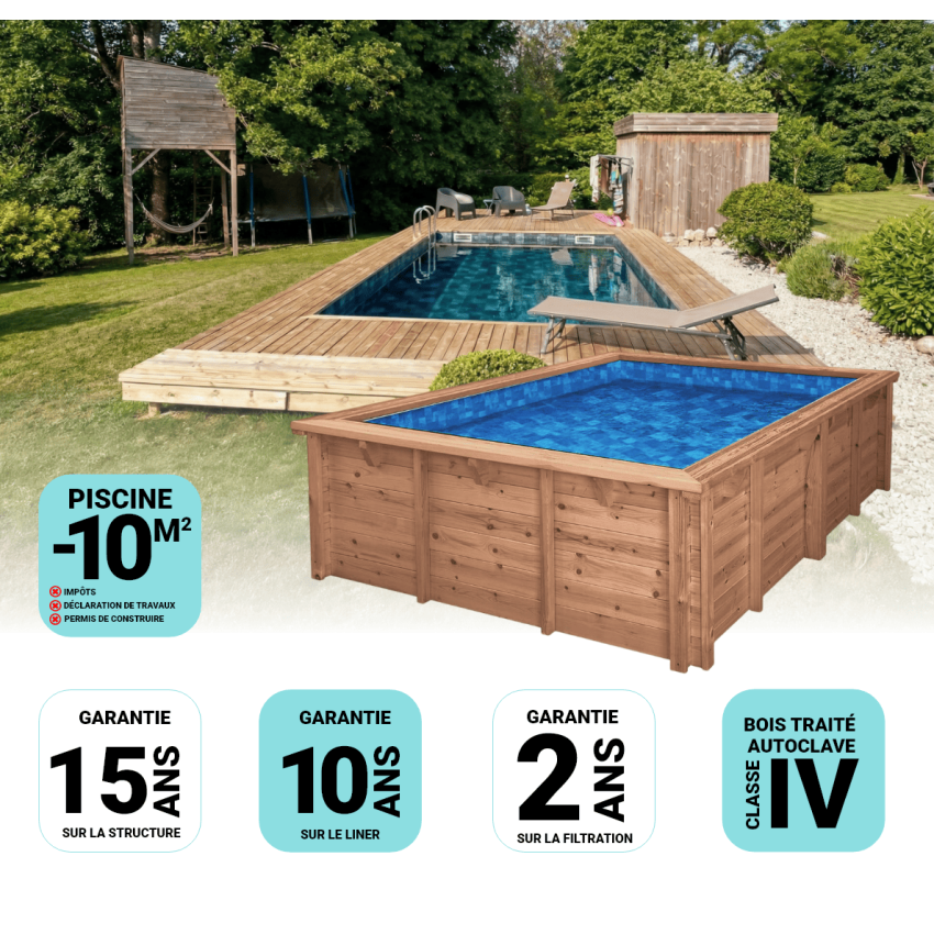 Piscine Bois Luna Rectangulaire 350x270x70cm Pierre de Bali