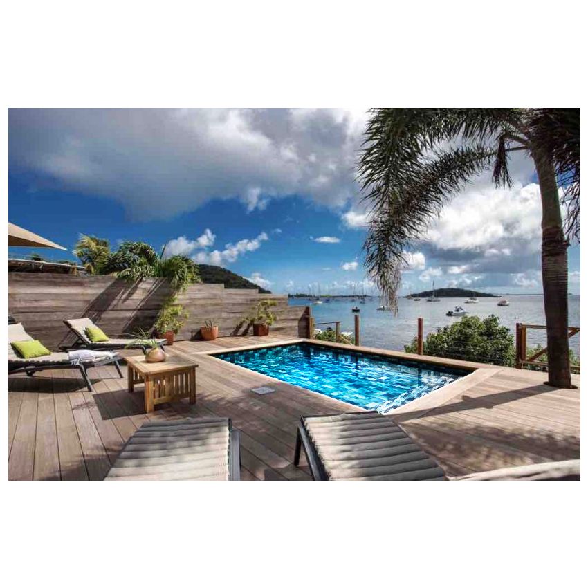 Piscine Bois Luna Rectangulaire avec Plage immergée + Escalier 350x270x70cm Pierre de Bali