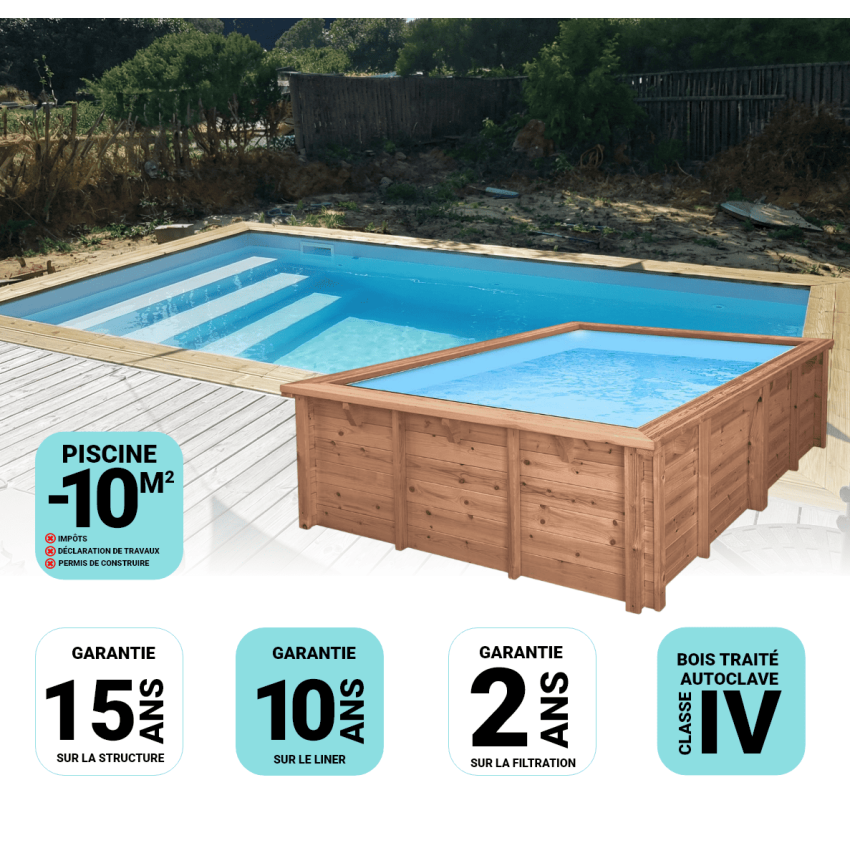Piscine Bois Luna Rectangulaire avec Escalier 350x270x70cm
