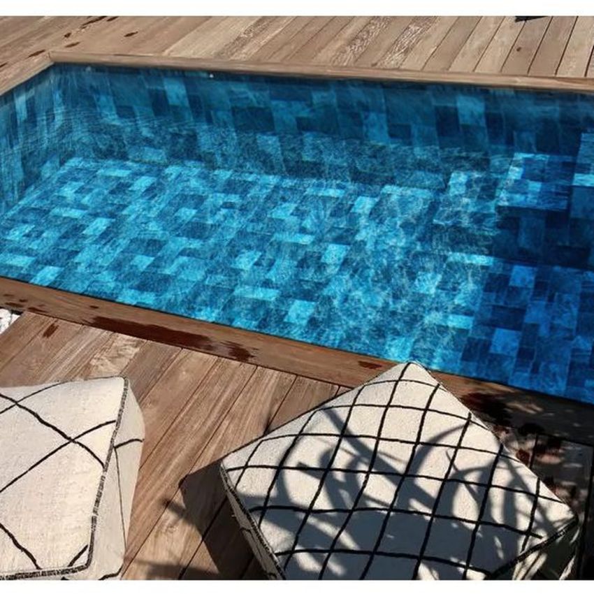 Piscine Bois Luxe Rectangulaire avec Banc et Petit escalier 620x420x145cm Pierre de Bali