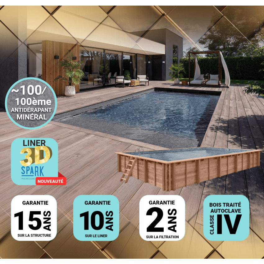 Piscine Bois PRESTIGE Rectangulaire SPARK 350x270x70cm Liner Relief 3D