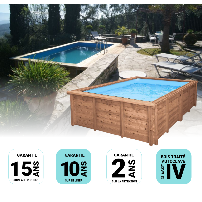 Piscine bois Rectangulaire UBBINK URBAN POOL 450x250x140cm + Nage contre-courant + Projecteur LED + Pompe à chaleur + Coffret électrique